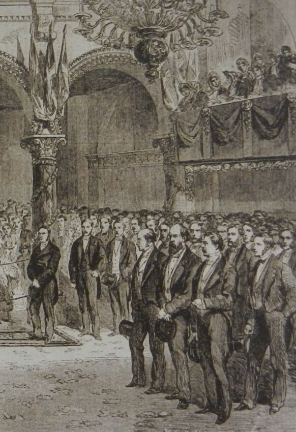 Engraving- of Greek Community of London event at the Church of the Saviour London Wall, 1863