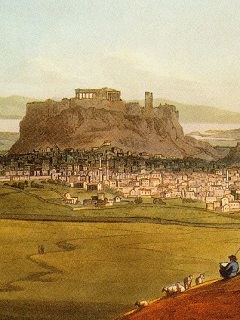 Detail of coloured engraving of Athens, c. 1810